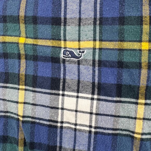 Vineyard Vines‎ Slim Fit Whale Shirt Flannel Size Medium Blue Plaid Long Sleeve - Picture 5 of 6